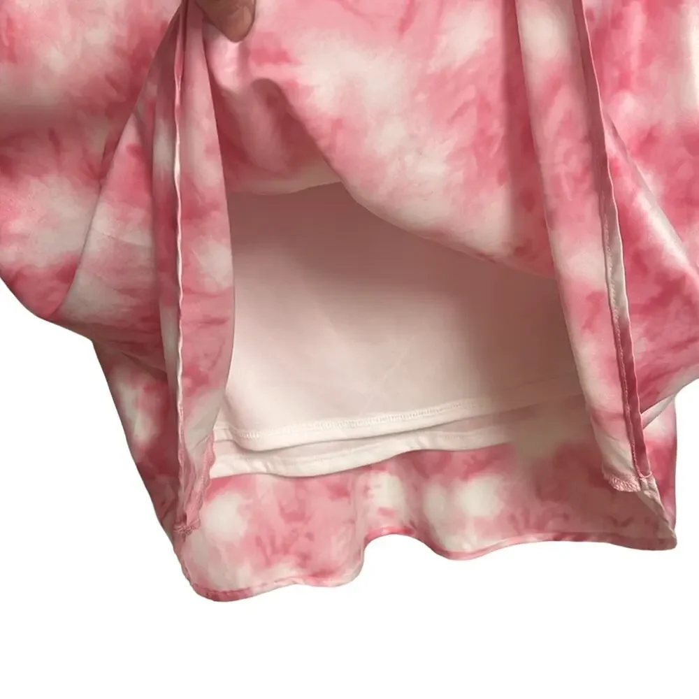 Altar’d State Midi Silky Slip Skirt- Pink  white - Size Medium- tie dye preowned